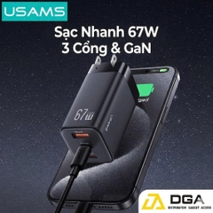 Củ Sạc Nhanh 2C+A USAMS CC272 67W chân dẹp, GaN Charger, 3 cổng sạc