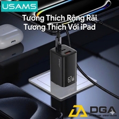 Củ Sạc Nhanh 2C+A USAMS CC272 67W chân dẹp, GaN Charger, 3 cổng sạc