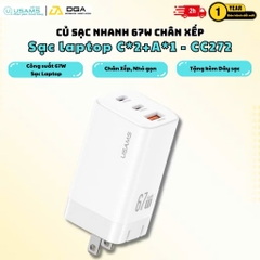 Củ Sạc Nhanh 2C+A USAMS CC272 67W chân dẹp, GaN Charger, 3 cổng sạc