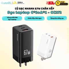 Củ Sạc Nhanh 2C+A USAMS CC272 67W chân dẹp, GaN Charger, 3 cổng sạc