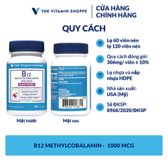 Thực phẩm bảo vệ sức khỏe B12 METHYLCOBALAMIN 1000 MCG