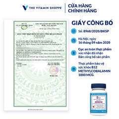 Thực phẩm bảo vệ sức khỏe B12 METHYLCOBALAMIN 1000 MCG