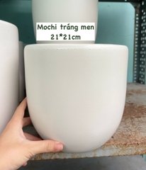 [CHỈ GIAO HOẢ TỐC] CHẬU MOCHI TRÁNG MEN TRẮNG 21*21cm (1 chậu), tráng men, chậu cây trong nhà, bền đẹp, Cây Tươi Nguyên