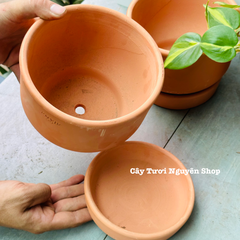 CHẬU ĐẤT NUNG ENVIE KÈM ĐĨA 16*12CM, (1 chậu),chậu trồng cây, trang trí nội thất, Cây Tươi Nguyên CTN1521