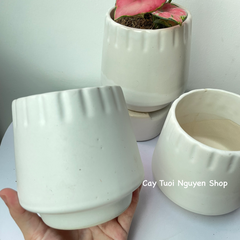 CHẬU TRÁNG MEN KẺ MIỆNG 10*12CM, (1 chậu), chậu trồng cây, trang trí nội thất, Cây Tươi Nguyên CTN1496