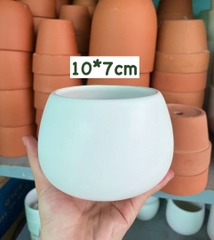 CHẬU HẠT DẺ TRÁNG MEN TRẮNG 10*7cm (1 chậu), tráng men, chậu cây trong nhà, bền đẹp, Cây Tươi Nguyên CTN1458