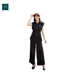 Set doris áo sơ mi lụa túi vuông