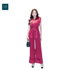 Set doris áo sơ mi lụa túi vuông