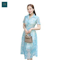Đầm cổ sơ mi xanh lá Mabel