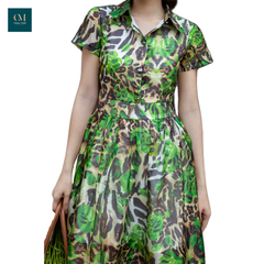 Đầm cổ sơ mi xanh lá Mabel