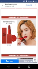 Son 3CE Red Recipe New -211, 212, 213, 214, 215-hàn