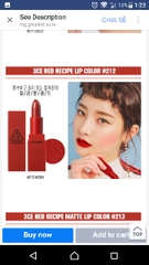Son 3CE Red Recipe New -211, 212, 213, 214, 215-hàn