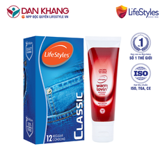 COMBO BAO CAO SU LIFESTYLES CLASSIC ÔM SÁT CAO CẤP (12 BAO/HỘP) + GEL BÔI TRƠN LIFESTYLES WARM LOVIN TĂNG CẢM GIÁC ẤM NÓNG