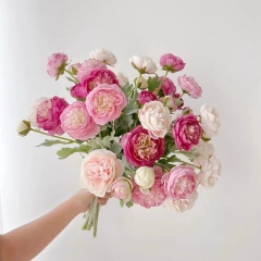 SÉT 4 CÀNH HOA HỒNG TRÀ 2 BÔNG 1 NỤ ,HOA GIẢ CẮM
