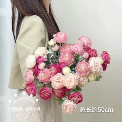 SÉT 4 CÀNH HOA HỒNG TRÀ 2 BÔNG 1 NỤ ,HOA GIẢ CẮM
