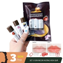 SET 3 SON DƯỠNG CÓ MÀU NICOR DƯỠNG ẨM CĂNG MỌNG MỀM MÔI VỊ HOA QUẢ - GDN