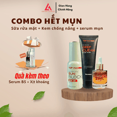 COMBO HẾT MỤN SÁNG DA - SERUM TRỊ MỤN, SỮA RỬA MẶT, KEM CHỐNG NẮNG - TOPMAN LAN ANH