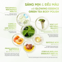 MUỐI TRÀ XANH TẨY TẾ BÀO CHẾT CƠ THỂ, GIÚP SÁNG DA, ĐỀU MÀU FREYA COSMOS GLOWING ESSENCE GREEN TEA BODY POLISH 150GR