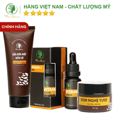 BỘ DƯỠNG DA MẶT TRẮNG HỒNG CHUYÊN SÂU TỪ THẢO MỘC WONMOM (1 SỮA RỬA MẶT + 1 SERUM VITAMIN C + 1 KEM NGHỆ TƯƠI)