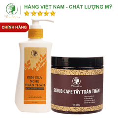 BỘ DƯỠNG TRẮNG HỒNG DA TOÀN THÂN WONMON (KEM SỮA NGHỆ + SCRUB CAFE TẨY TẾ BÀO CHẾT)