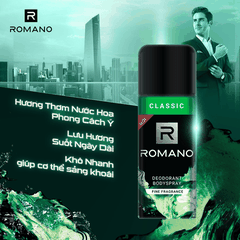 COMBO 2 XỊT KHỬ MÙI ROMANO CLASSIC 150ML TẶNG KÈM NƯỚC HOA BỎ TÚI ROMANO18ML