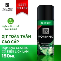 COMBO 2 XỊT KHỬ MÙI ROMANO CLASSIC 150ML TẶNG KÈM NƯỚC HOA BỎ TÚI ROMANO18ML