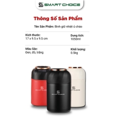 BÌNH Ủ CHÁO GIỮ NHIỆT INOX 304 1050ML TẶNG KÈM MUỖNG SMARTCHOICE SCG-PK016-SMARTCHOICE