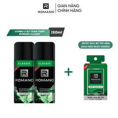 COMBO 2 XỊT KHỬ MÙI ROMANO CLASSIC 150ML TẶNG KÈM NƯỚC HOA BỎ TÚI ROMANO18ML