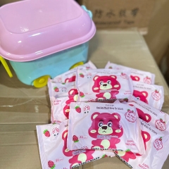 COMBO 10 GSOI KHĂN ƯỚT GẤU DÂU HỒNG NHẠT KÈM