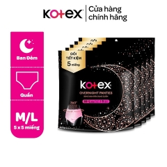COMBO 5 BĂNG VỆ SINH KOTEX BAN ĐÊM DẠNG QUẦN CỠ M/L 5 MIẾNG