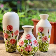 BỘ 3 BÌNH GỐM VẼ HOA BÁT TRÀNG LÀM QUÀ TẶNG,