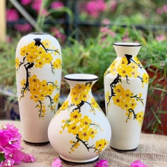 BỘ 3 BÌNH GỐM VẼ HOA BÁT TRÀNG LÀM QUÀ TẶNG,