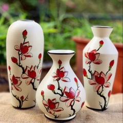 BỘ 3 BÌNH GỐM VẼ HOA BÁT TRÀNG LÀM QUÀ TẶNG,