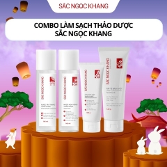 BỘ LÀM SẠCH DA TỪ THẢO DƯỢC (NƯỚC TẨY TRANG 145 + SRM 100 + NƯỚC HOA HỒNG 145 + TẨY TẾ BÀO CHẾT DA MẶT 120G) - SẮC NGỌC KHANG