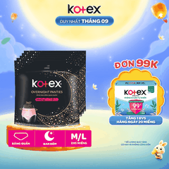 COMBO 5 BĂNG VỆ SINH KOTEX BAN ĐÊM DẠNG QUẦN CỠ M/L 5 MIẾNG