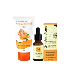 BỘ ĐÔI CHO MỤN SƯNG ĐỎ, SỮA RỬA MẶT NGHỆ NEO CLEANSER 86G & SERUM TRÀM TRÀ 24H ANTI-ACNES 20ML - NEO CLEANSER