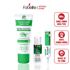 COMBO TRỊ MỤN SỮA RỬA MẶT 100G + KEM MỤN XANH 10G + KEM TRỊ THÂM 15G - FOBELIFE