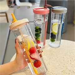 BÌNH NƯỚC DETOX TRONG SUỐT 700ML CÓ NGĂN CHỨA HOA QUẢ VÀ ỐNG HÚT TIỆN LỢI CTB114 - BECHIP