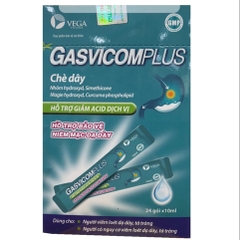 GEL UỐNG HỖ TRỢ GIẢM ĐAU DẠ DÀY, TÁ TRÀNG, TRÀO NGƯỢC DẠ DÀY THỰC QUẢN HỘP 24 GÓI X 10ML GASVICOMPLUS - VEGA PHARMA
