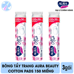 COMBO3 BÔNG TẨY TRANG CHÍNH HÃNG 150 MIẾNG- AURA