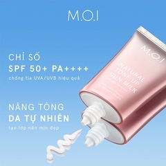 M.O.I-KEM CHỐNG NẮNG NÂNG TONE TỰ NHIÊN M.O.I NATURAL TONE UP SUN MILK - TẶNG KÈM TONER OR SỬA RỬA MẶT DA