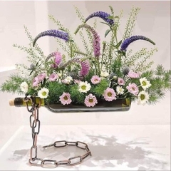 BÌNH HOA, LỌ HOA THỦY TINH HÌNH CHAI KÈM DÂY XÍCH, LỌ HOA BAY TRANG TRÍ, DECOR ĐỘC ĐÁO