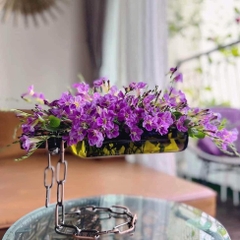 BÌNH HOA, LỌ HOA THỦY TINH HÌNH CHAI KÈM DÂY XÍCH, LỌ HOA BAY TRANG TRÍ, DECOR ĐỘC ĐÁO