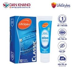COMBO BAO CAO SU CLASSIC ÔM SÁT CAO CẤP (12 BAO/HỘP) + GEL BÔI TRƠN TINH CHẤT LÔ HỘI ALOE 50ML - LIFESTYLES