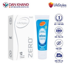 COMBO BAO CAO SU LIFESTYLES ZERO SUPER THIN (12 BAO/HỘP) + GEL BÔI TRƠN TINH CHẤT LÔ HỘI LIFESTYLES ALOE 50ML