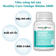 Bổ não Ginkgo Biloba Healthy Care Úc 2000 (MẪU MỚI)-ÚC