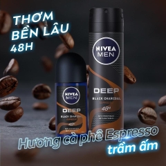 Lăn Ngăn Mùi NIVEA MEN Deep Than Đen Hương Espresso - Chứa than đen giúp khóa mùi cơ thể tối ưu 2in1