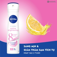 Xịt Khử Mùi Nivea Cho Nữ Sáng Da, Mờ Vết Thâm 150ml Extra Brightening 8 Super Food Spray | Vitamin C