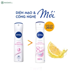 Xịt Khử Mùi Nivea Cho Nữ Sáng Da, Mờ Vết Thâm 150ml Extra Brightening 8 Super Food Spray | Vitamin C