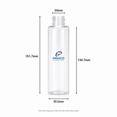 Kích thước chai nhựa PET cổ 24mm cao 151,7mm đường kính 39,5mm Pavico